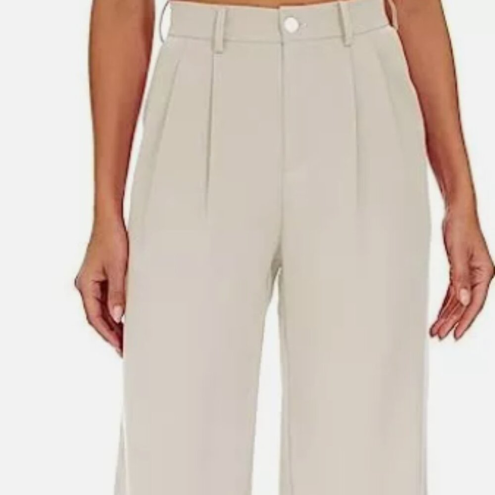 CYiNu High Waisted Casual Pants Straight Wide Leg Button Down Long Trousers Med